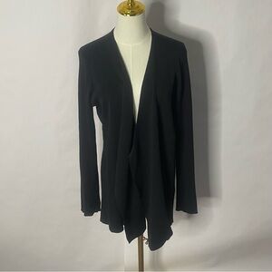 Eileen Fisher Black Open Front Wool Cardigan Womens Size L Classic Office Casual